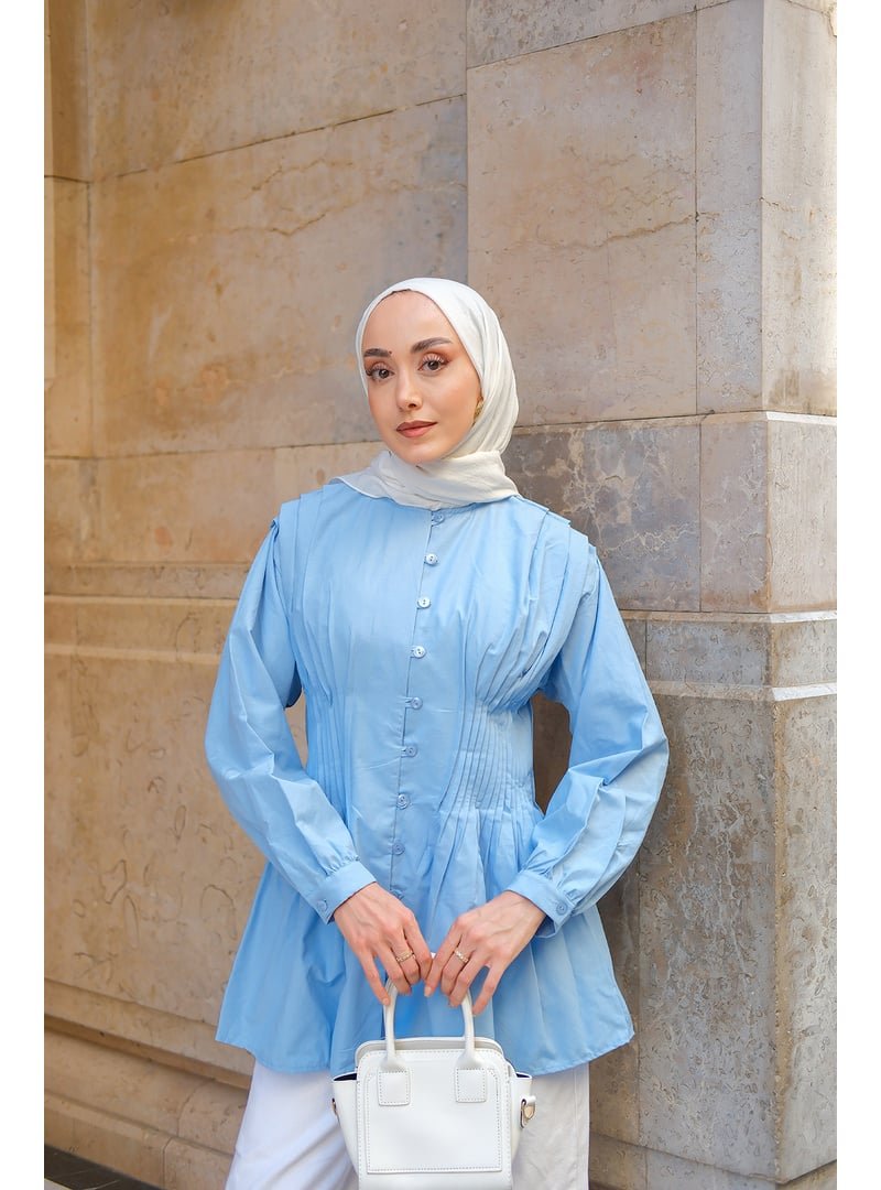 Locco Moda Mavi Beli Nervurlu Poplin Gömlek