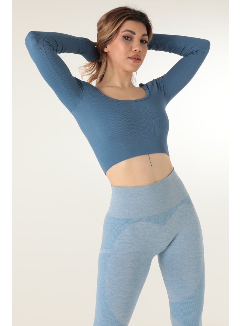 DoReMi Seamless Straplez Uzun Kollu Fitilli Büstiyer İndigo