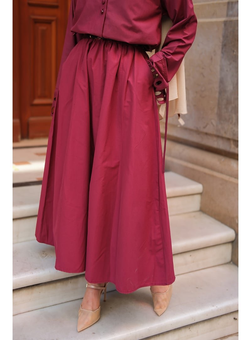 Locco Moda Bordo Bel Lastikli Etek