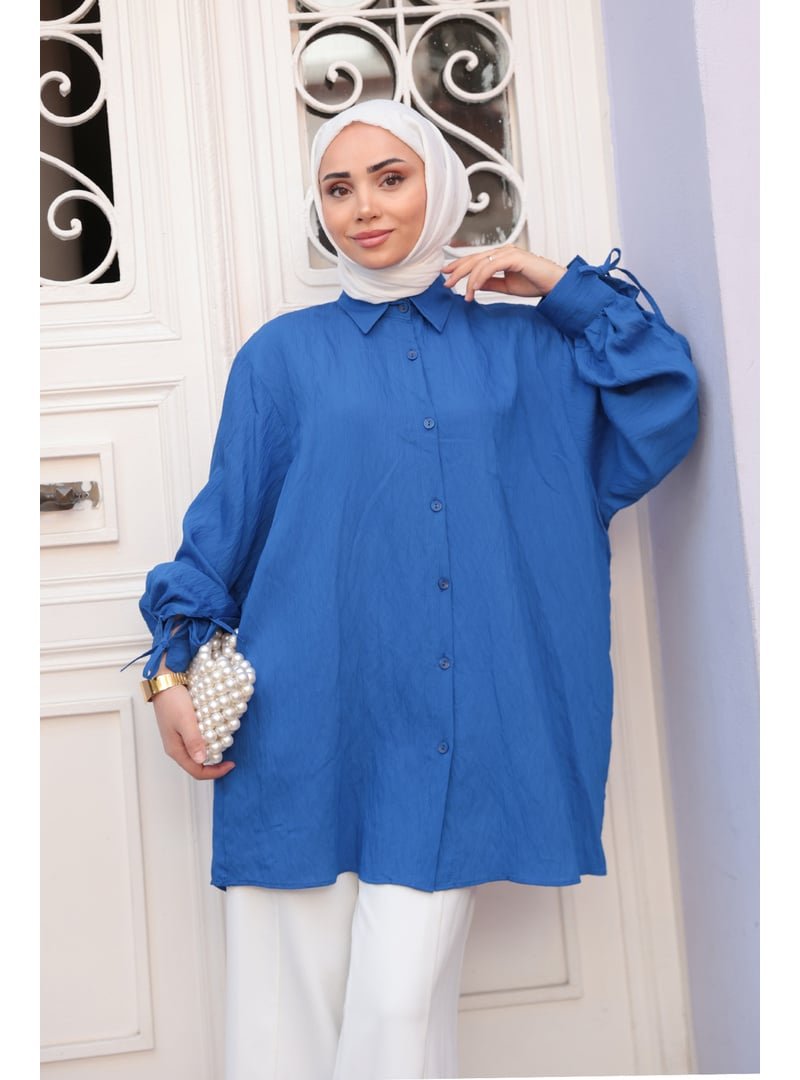 Locco Moda Kol Baglamalı Gomlek Saks Mavi