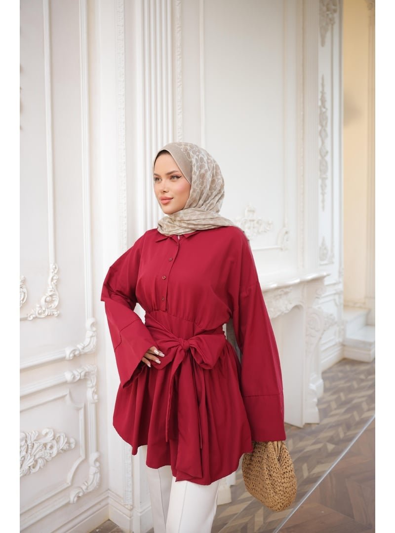Nergis Neva Yarım Patlı Beli Bağlamalı Yandan Fermuarlı Tunik