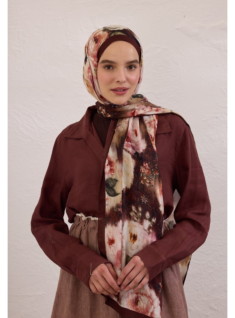 FRESHSCARFS Bordo Vıntage Rose Desen Rami Şal