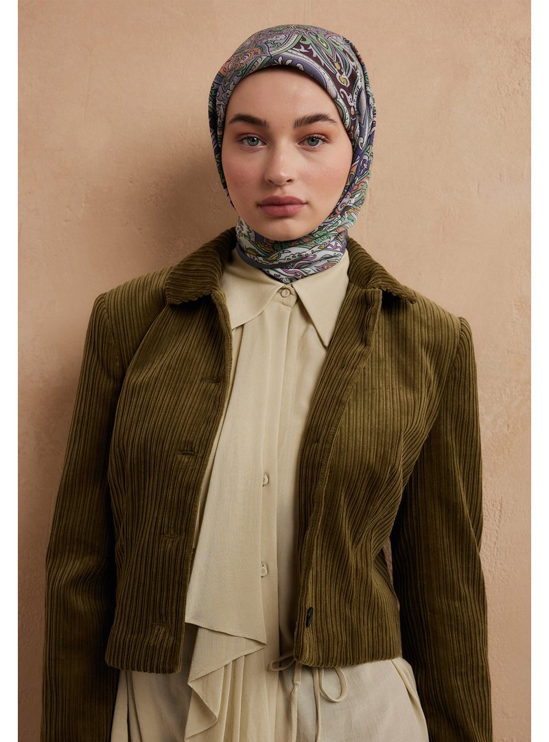 FRESHSCARFS İndigo Etnıc Floral Desen Pamuk İpek Eşarp