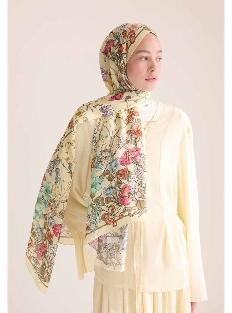 FRESHSCARFS Sarı Valentına Floş Viskon Şal Soft