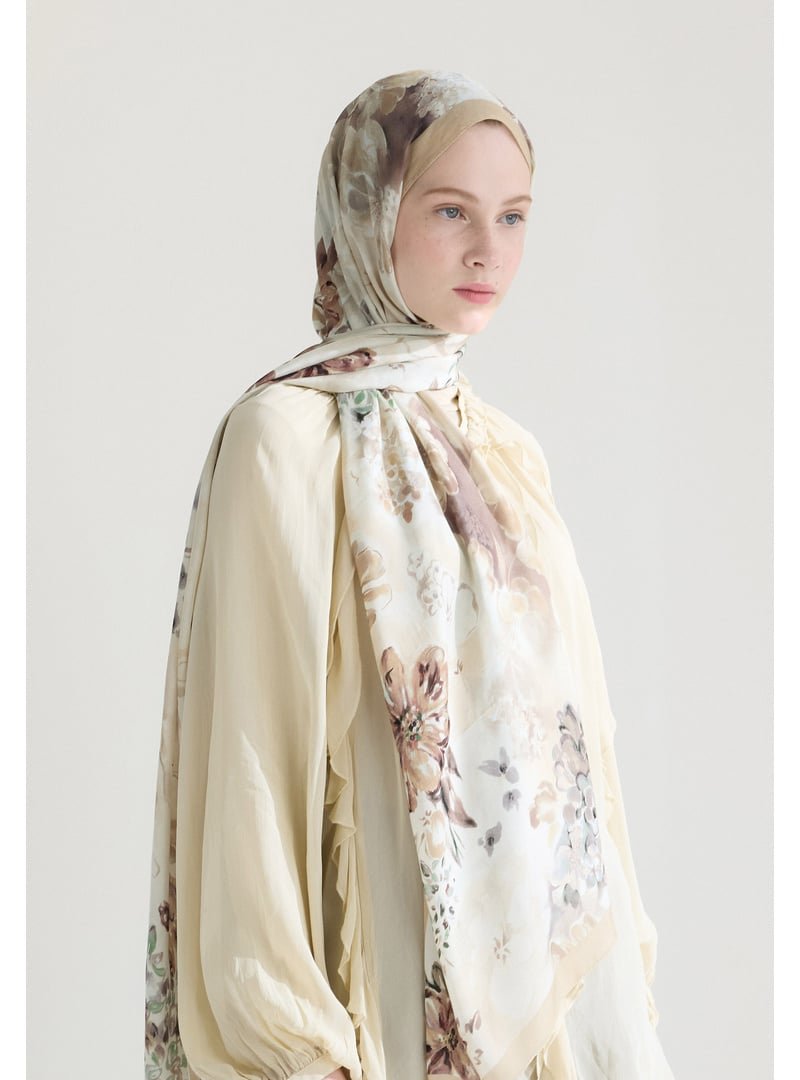 FRESHSCARFS Bej Peony Harmony Floş Viskon Şal