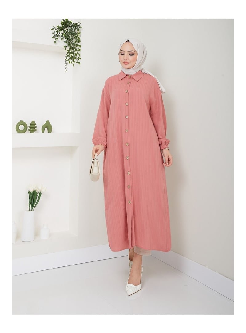 Volt Clothing Pudra Maxi Boy Yırtmaçlı Viskon Tunik