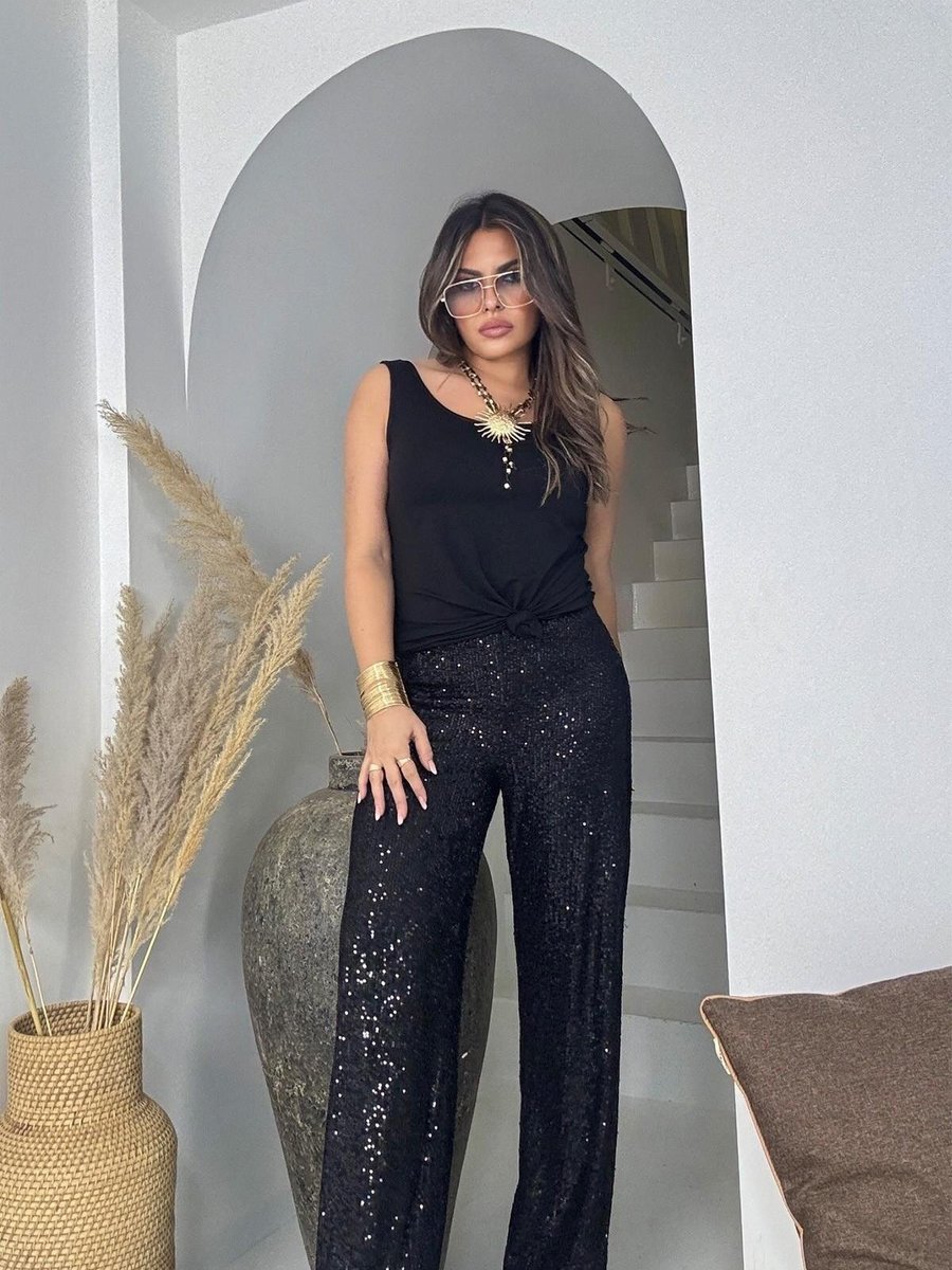 Sohotique By P Siyah Payetli Bol Paça Pantolon