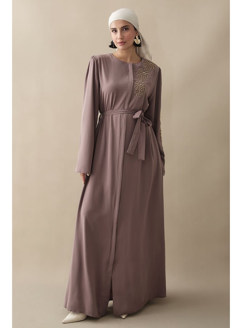 InStyle Sarı İncili Kahverengi Ferace
