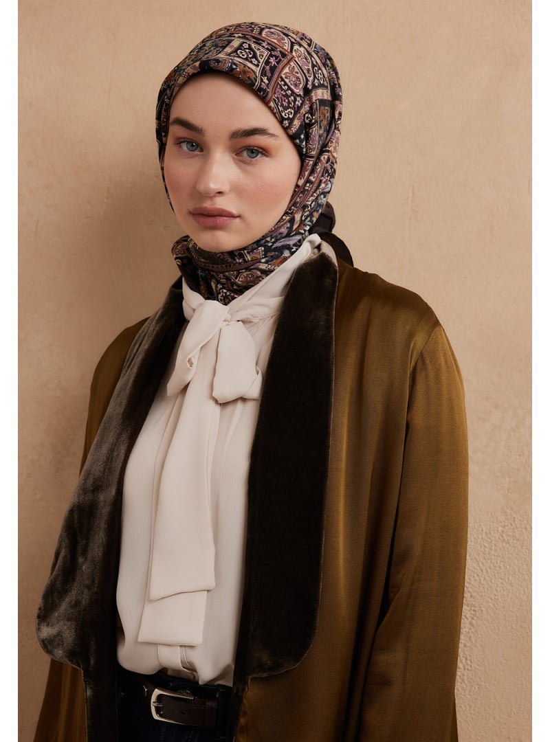 FRESHSCARFS Nordıc Paısley Desen Pamuk İpek Eşarp Çikolata Kahve