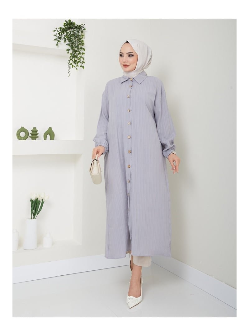 Volt Clothing Gri Maxi Boy Yırtmaçlı Viskon Tunik
