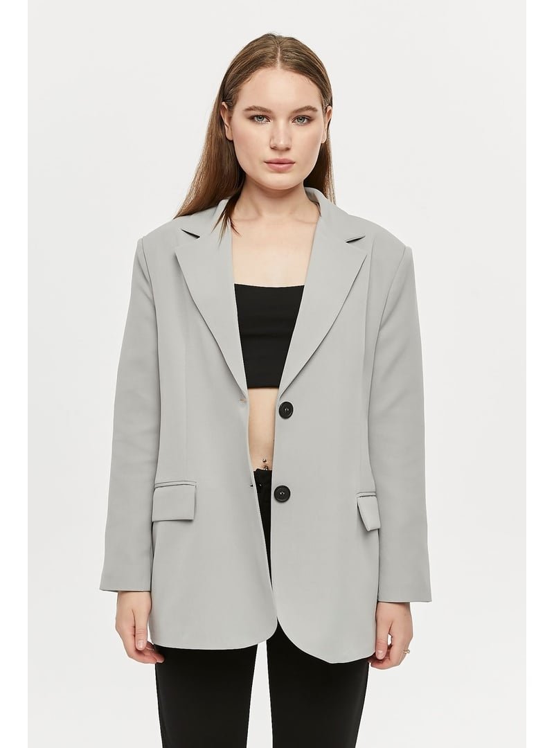 Bolivente Gri Oversize Dokuma Blazer Ceket