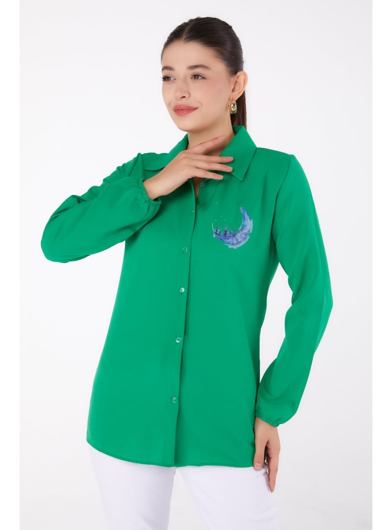 Tofisa Yesıl Baskılı Gömlek Yesil