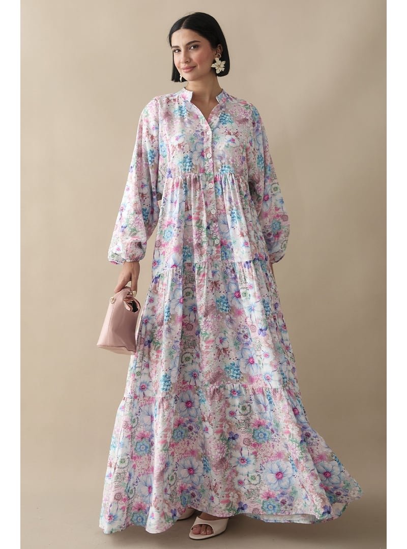 InStyle Nergis Çiçeği Lila Mango Elbise