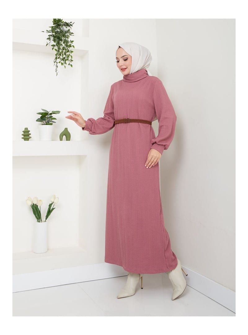 Volt Clothing Pudra Kemerli Balıkçı Yaka Elbise