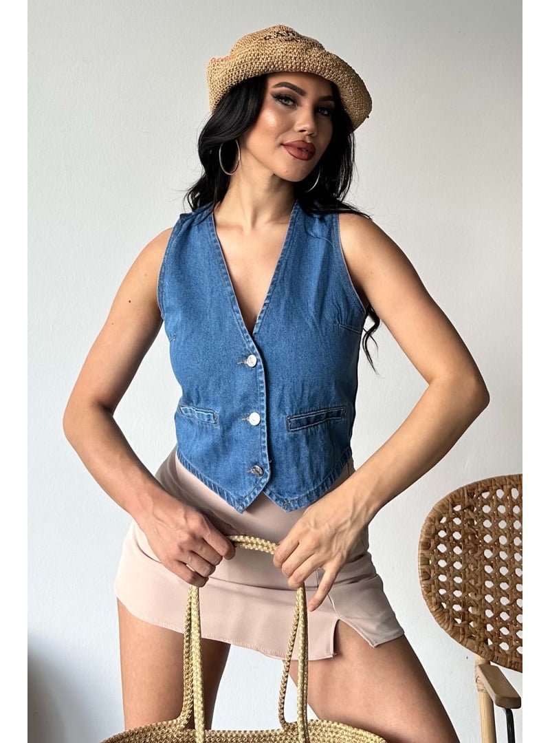 Tofisa Mavi Mavı Flotalı Kot Yelek