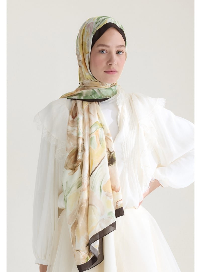 FRESHSCARFS Soft Flora Floş Viskon Şal Kahve