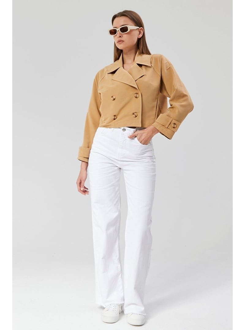 Bolivente Kruvaze Crop Trençkot Camel