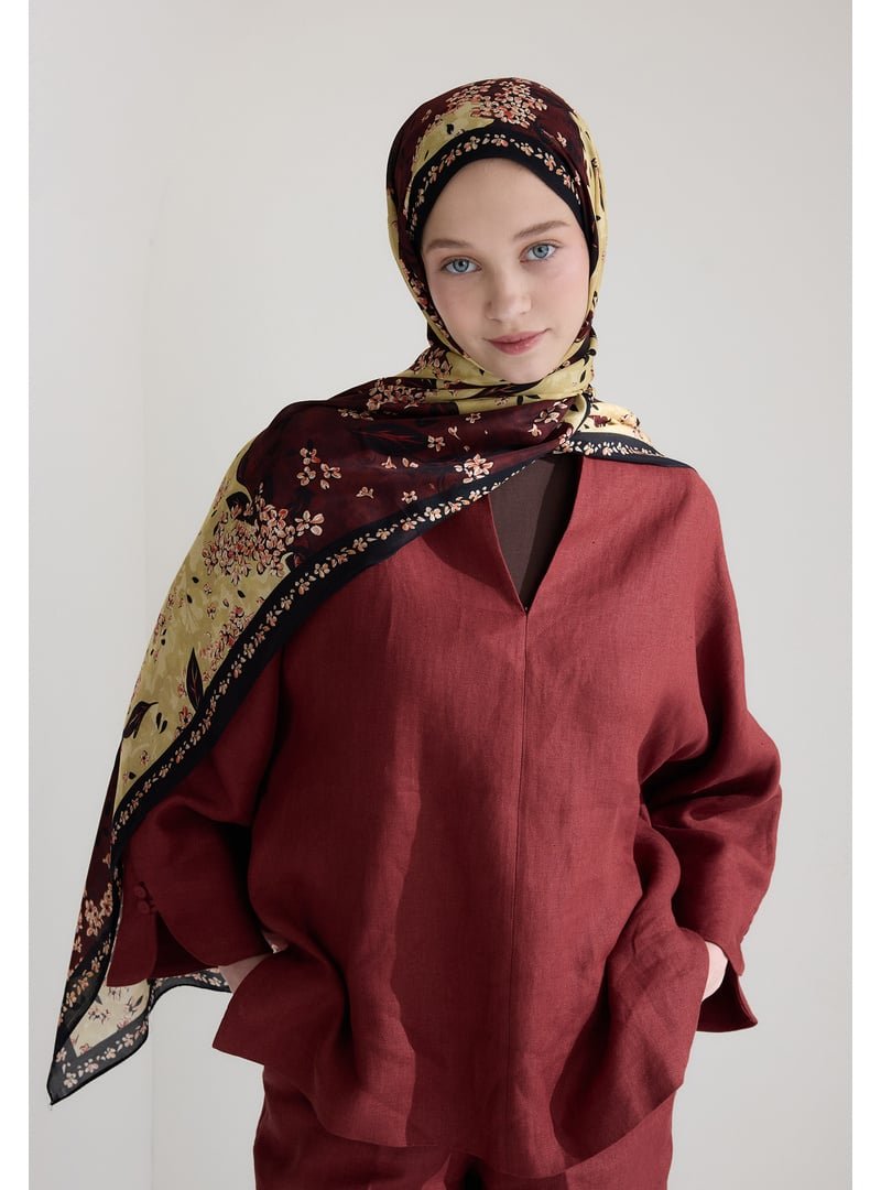 FRESHSCARFS Bordo Tıny Plumerıa Floş Viskon Şal