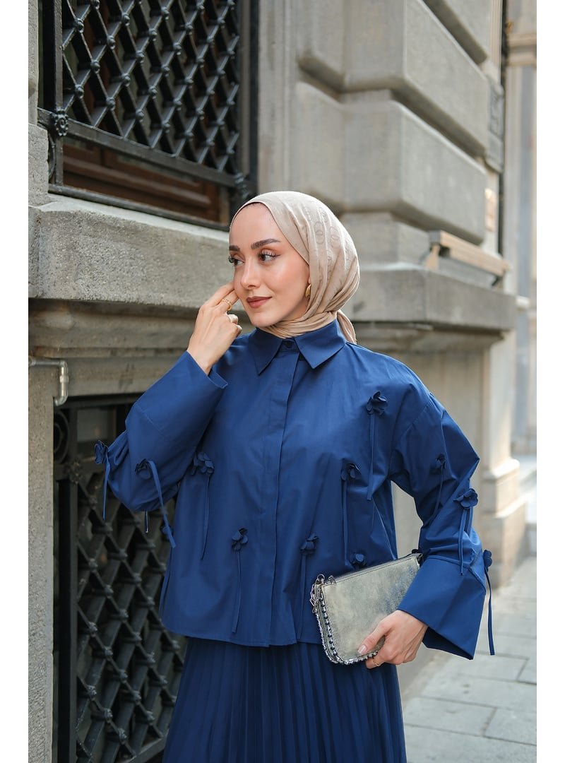 Locco Moda Lacivert Çicek Desenli Gömlek