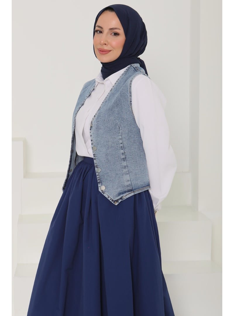 Tofisa Acık Mavı Denim Kısa Yelek Acik Mavi