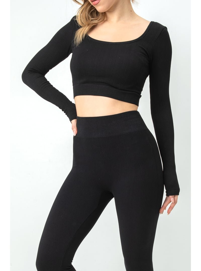 DoReMi Seamless Straplez Uzun Kollu Fitilli Büstiyer Siyah