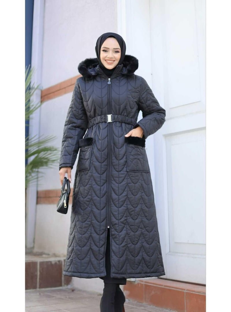 Harmatime butik Fermuarlı Cepli Kemerli Kapitone Şişme Mont