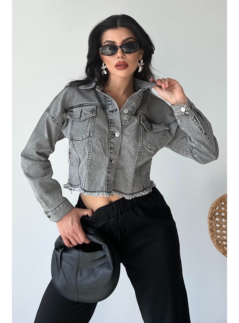 Tofisa Füme Çift Cepli Demin Crop Ceket