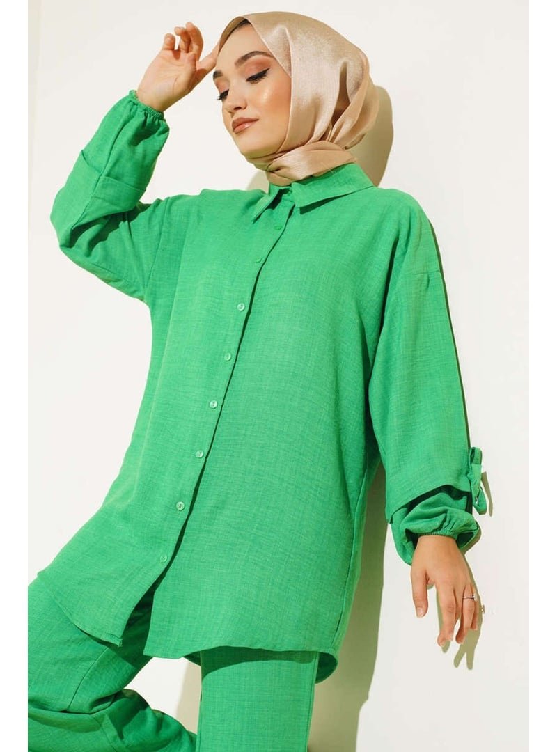 Volt Clothing Yeşil Düğmeli Keten İkili Takım