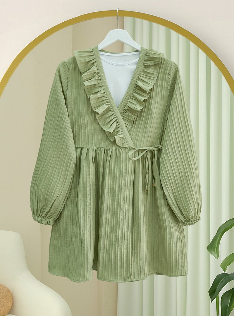 Podyumplus Çağla Y. Fırfırlı Önü Bağcıklı Kolu Lastikli Kimono