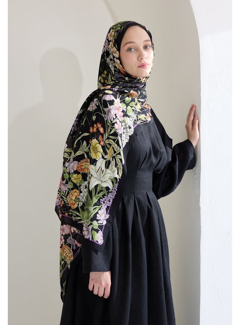 FRESHSCARFS Siyah Valentına Floş Viskon Şal
