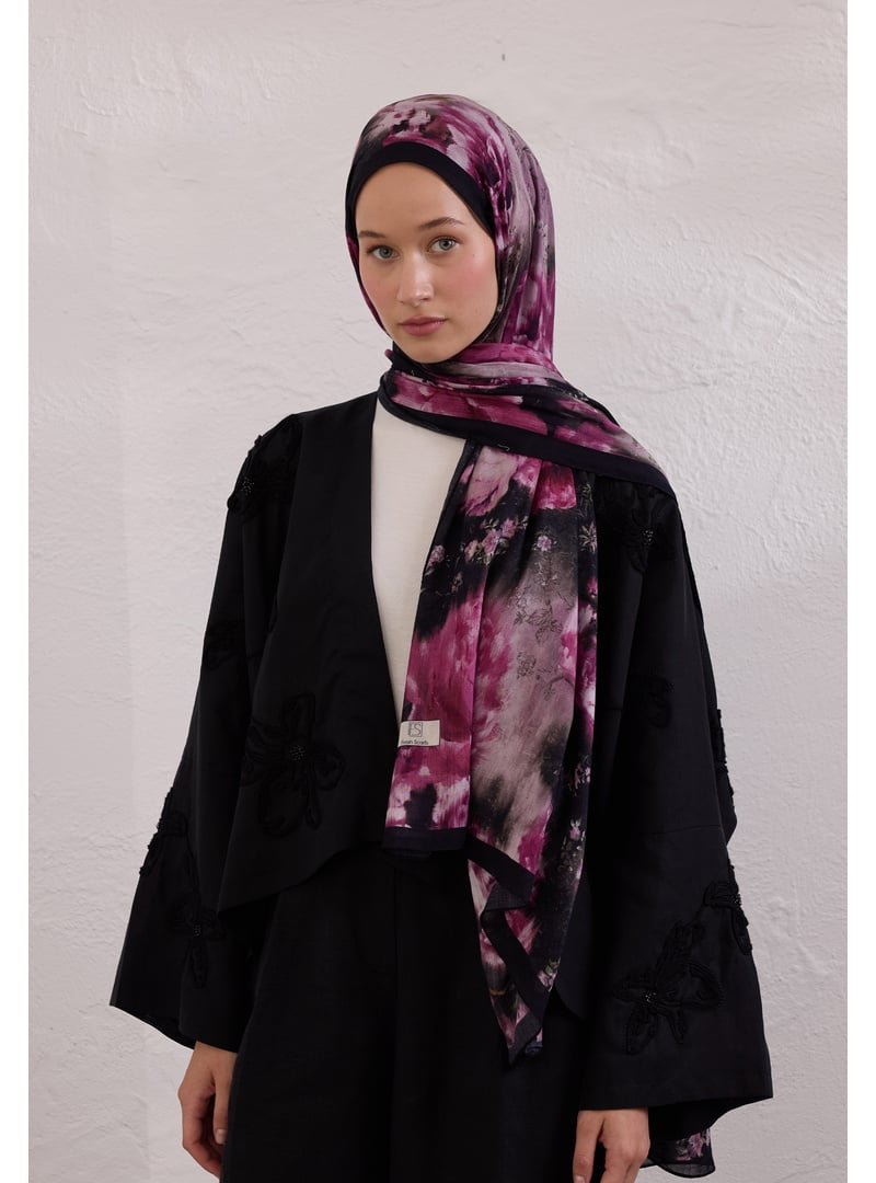 FRESHSCARFS Mürdüm Vıntage Rose Desen Rami Şal