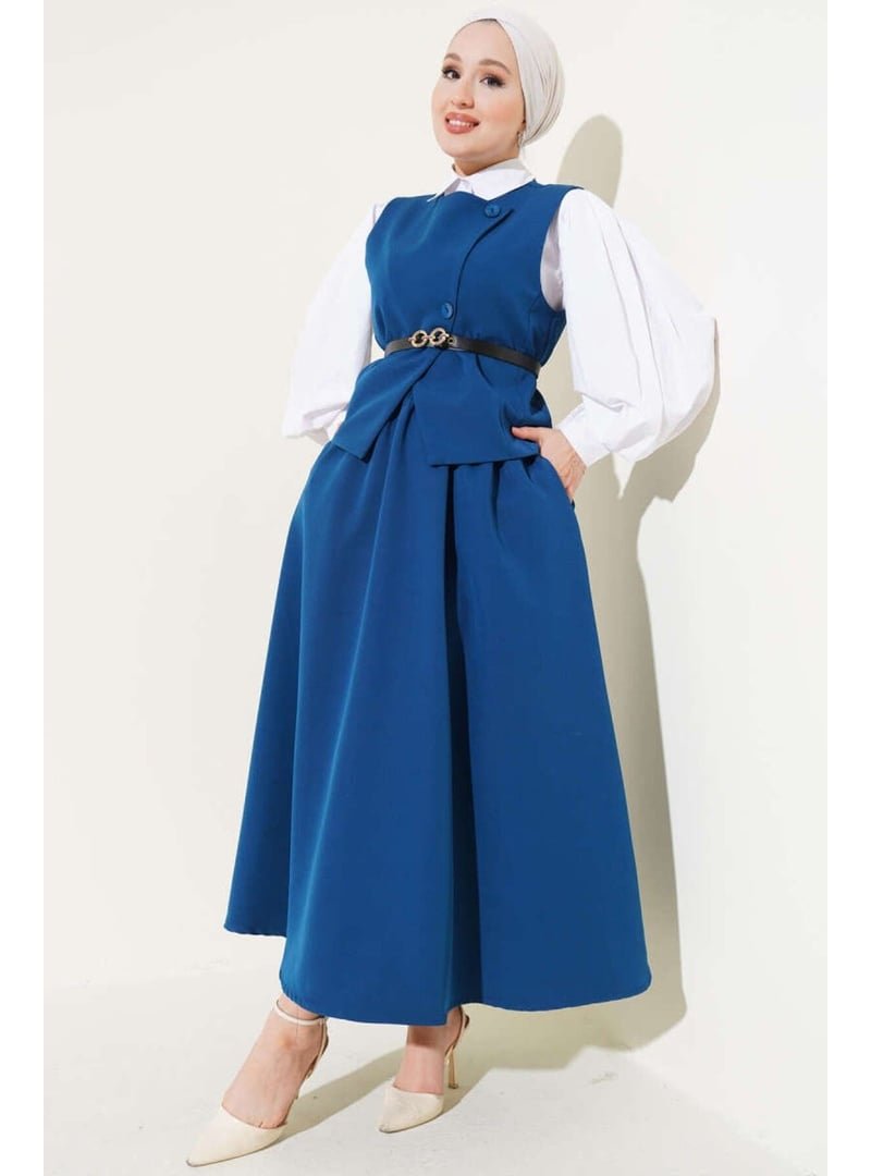 Volt Clothing Gri Çapraz Düğmeli Kemerli Etekli İkili Takım