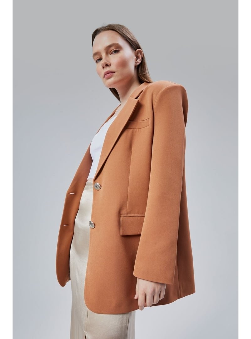 Bolivente Taba Oversize Astarlı Dokuma Blazer Ceket