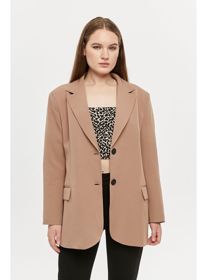 Bolivente Kahverengi Oversize Dokuma Blazer Ceket