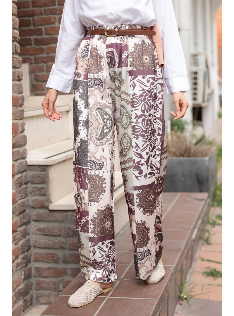 Locco Moda Yeşil Baskılı Saten Pantolon