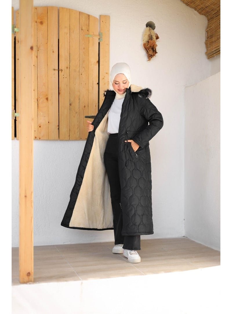 Harmatime butik Tam Kürklü Kapüşonlu Kapitone Mont
