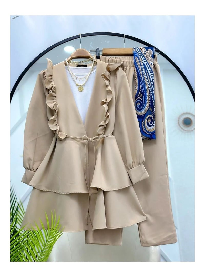 Volt Clothing Bej Nilüfer Fırfırlı Klasik İkili Takım