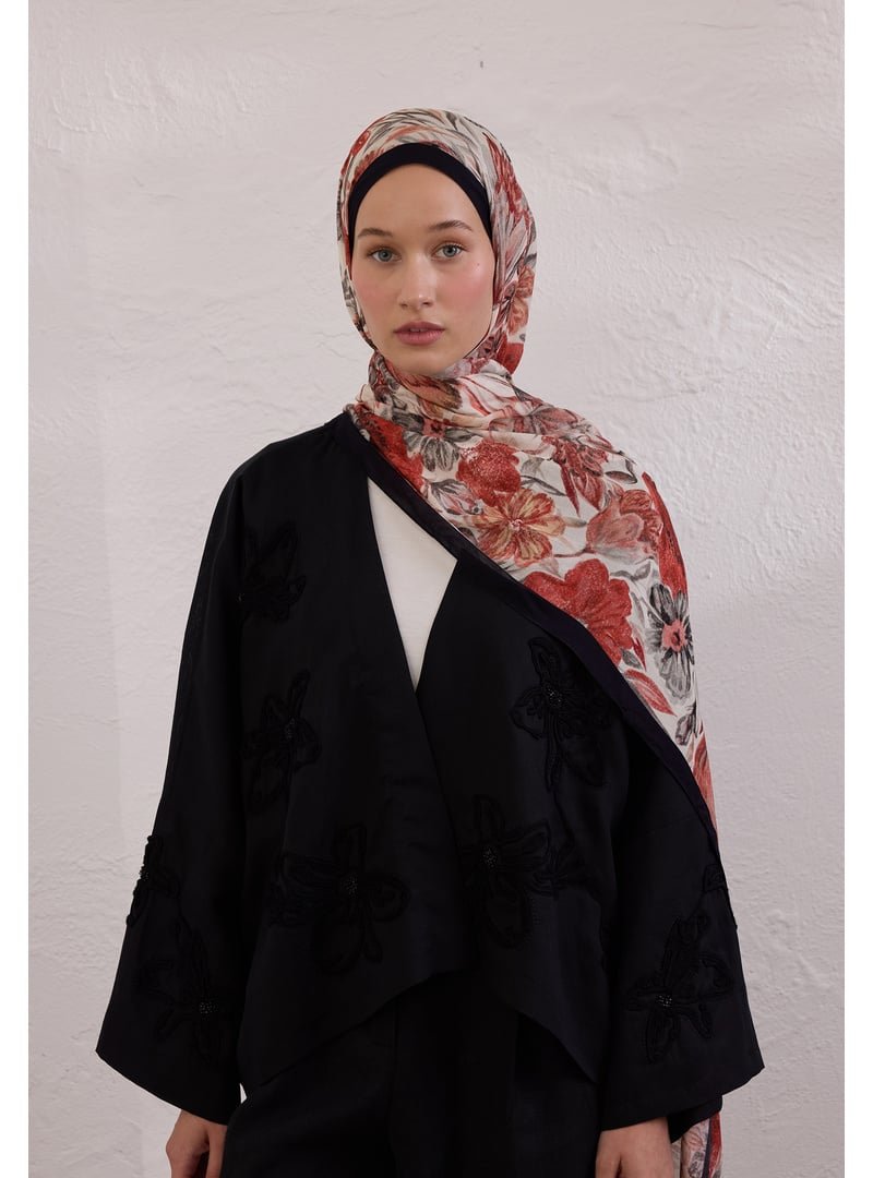 FRESHSCARFS Siyah Vıntage Garden Desen Rami Şal