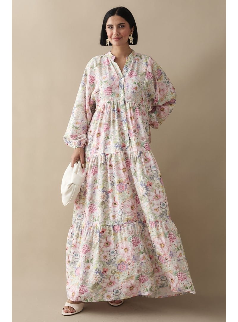 InStyle Nergis Çiçeği Pudra Mango Elbise