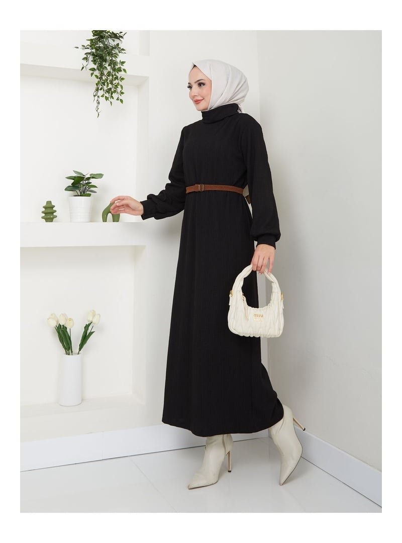 Volt Clothing Siyah Kemerli Balıkçı Yaka Elbise