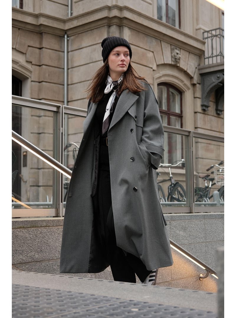 MANUKA Gri Premium Oversize Trençkot