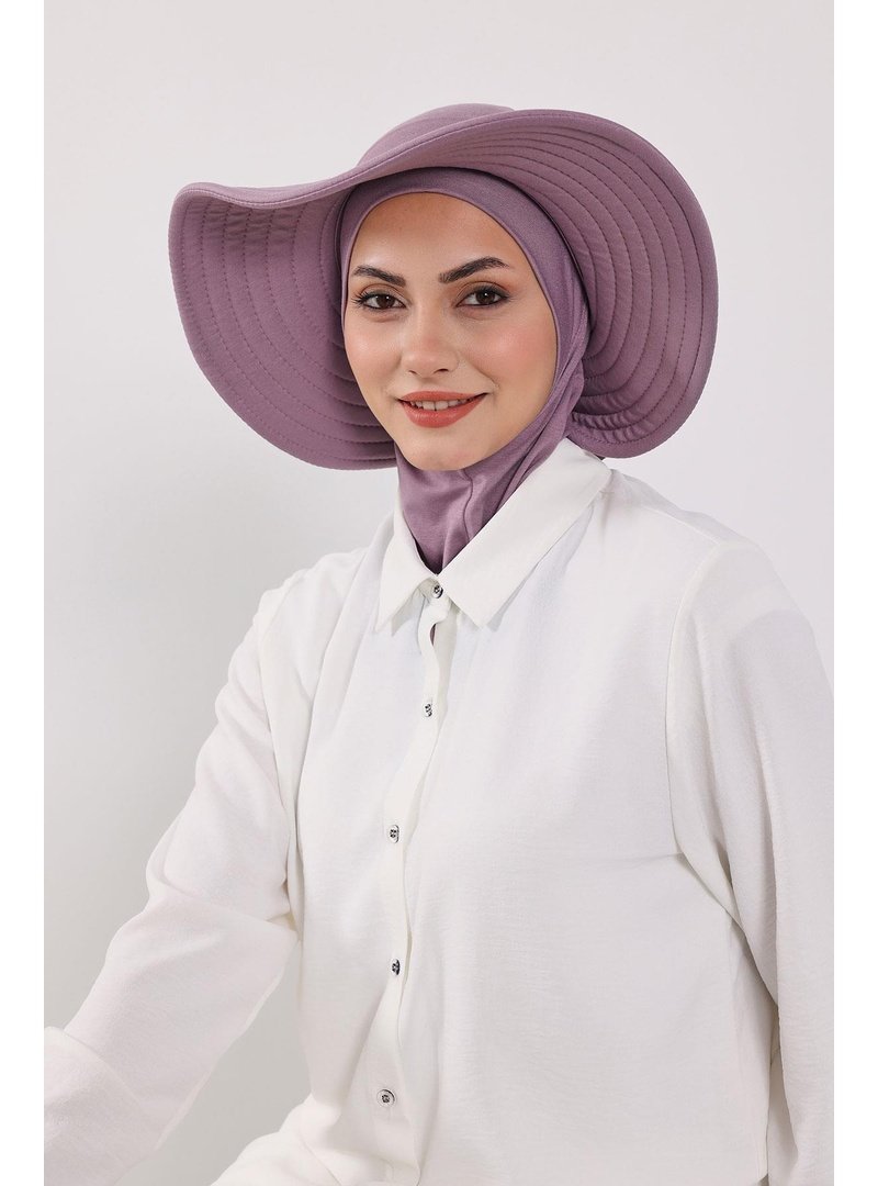 Aisha`s Design Lila Çıkarılabilir Arkası Fiyonklu Şapkalı Nijya Bone Türban,s