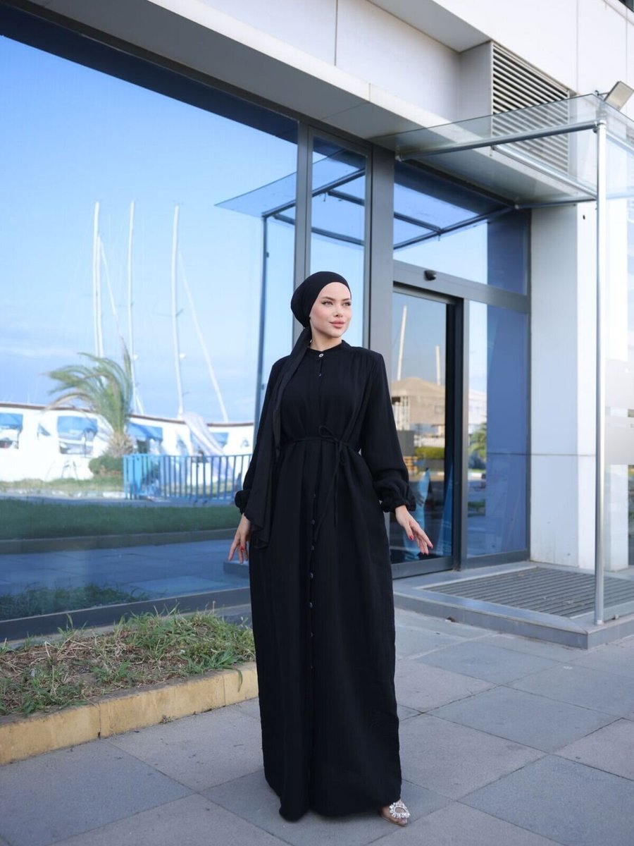 Nissra Siyah Omuz Büzgülü Müslin Ferace