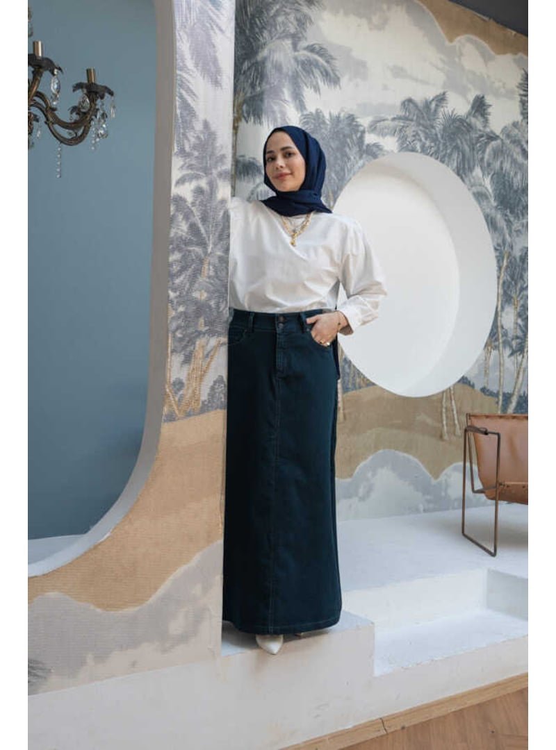 Neways Petrol Denim Klasik Etek