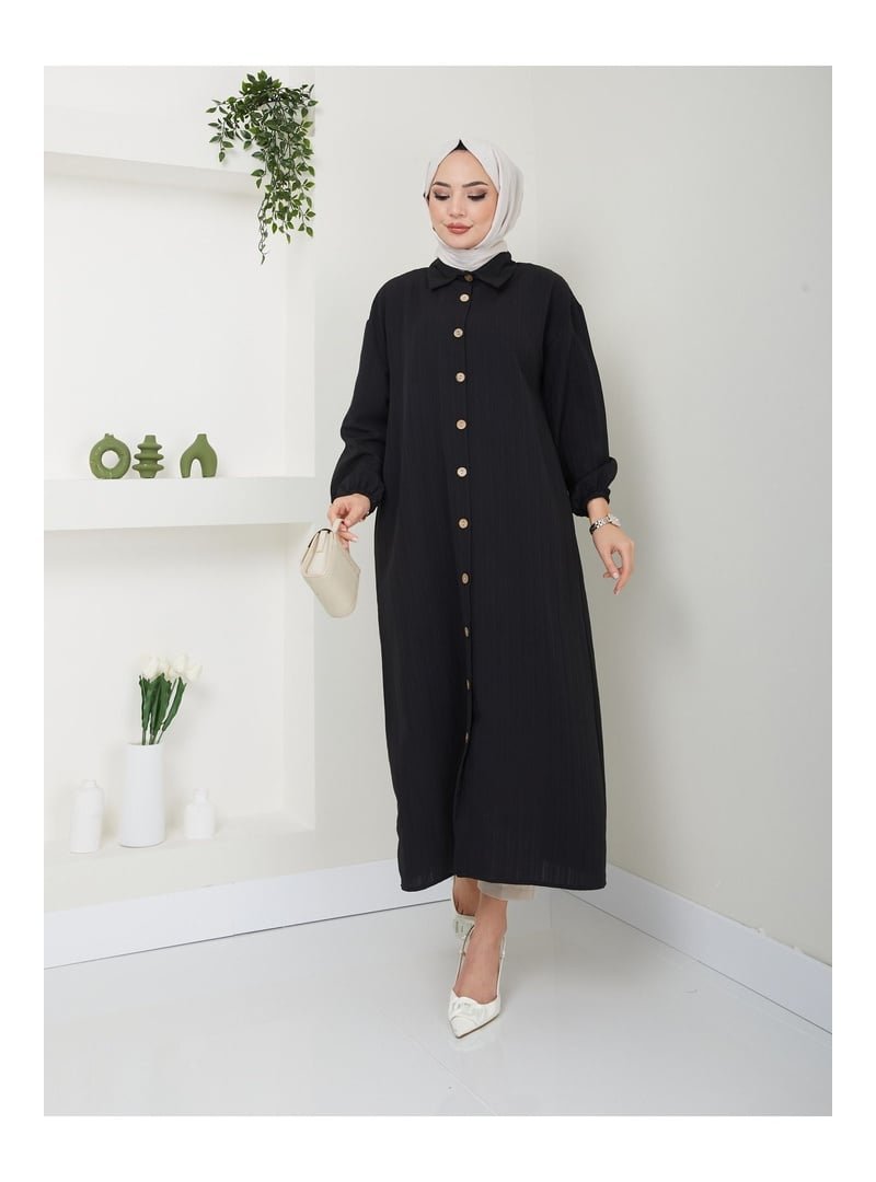 Volt Clothing Siyah Maxi Boy Yırtmaçlı Viskon Tunik