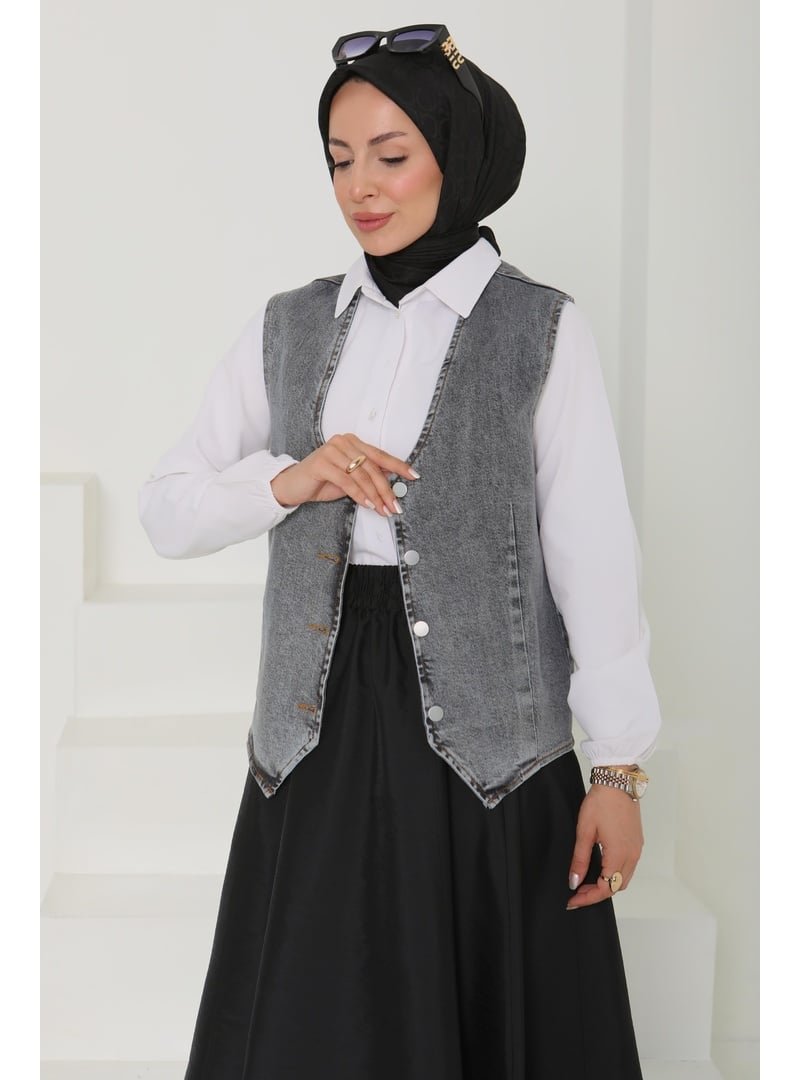 Tofisa Antrasit Antrasıt Denim Kısa Yelek