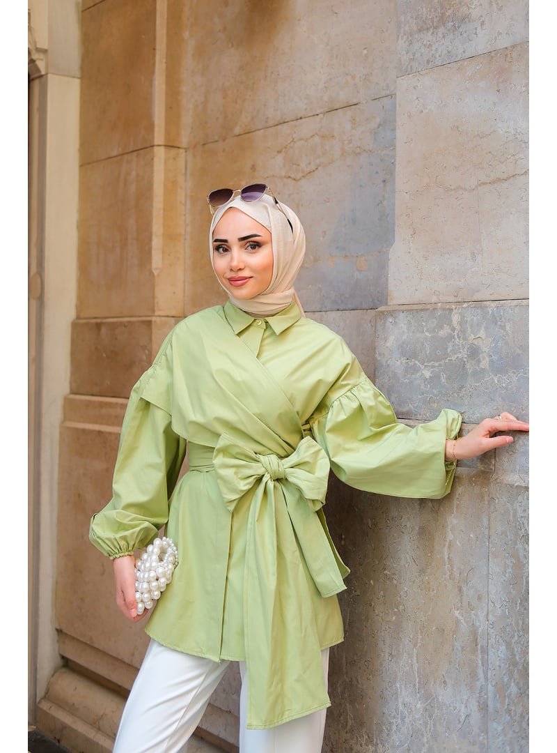 Locco Moda Yeşil Omuz Bağlamalı Poplin Gömlek
