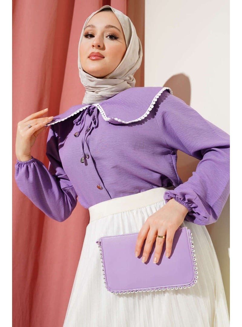 Volt Clothing Mor Denizci Yaka Güpürlü Gömlek