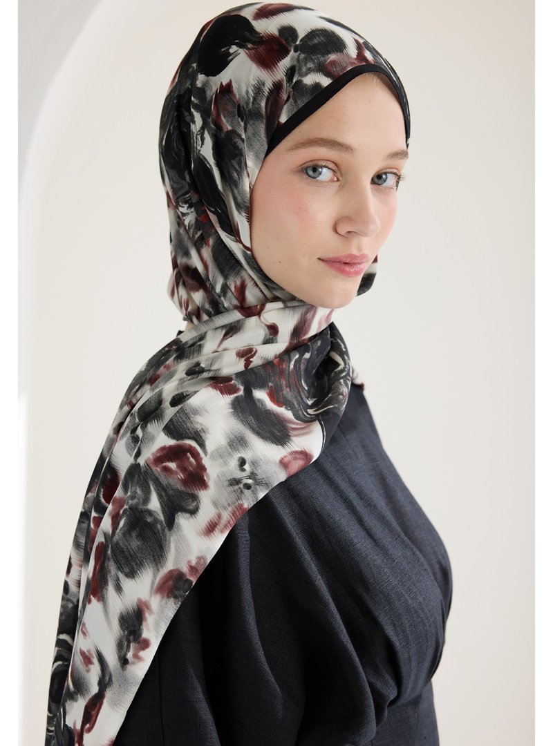 FRESHSCARFS Siyah Dark Rose Floş Viskon Şal