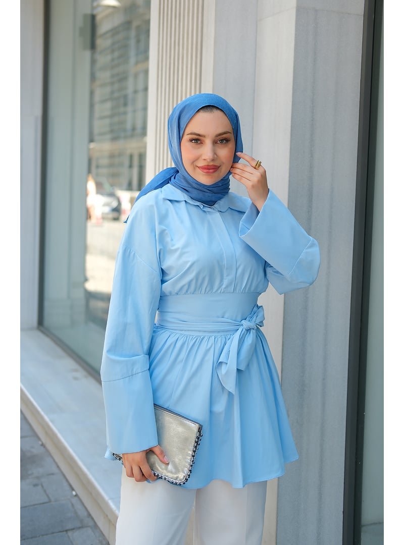 Locco Moda Uzun Kuşaklı Gömlek Bebe Mavi
